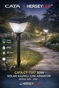 Cata CT-7317 30W SOLAR KAZIKLI ÇİM ARMATÜR BEYAZ IŞIK IP65